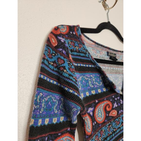 y2k Vintage Lucky Brand boho Western Paisley Stripe Thermal Long Sleeve Shirt - Picture 3 of 5